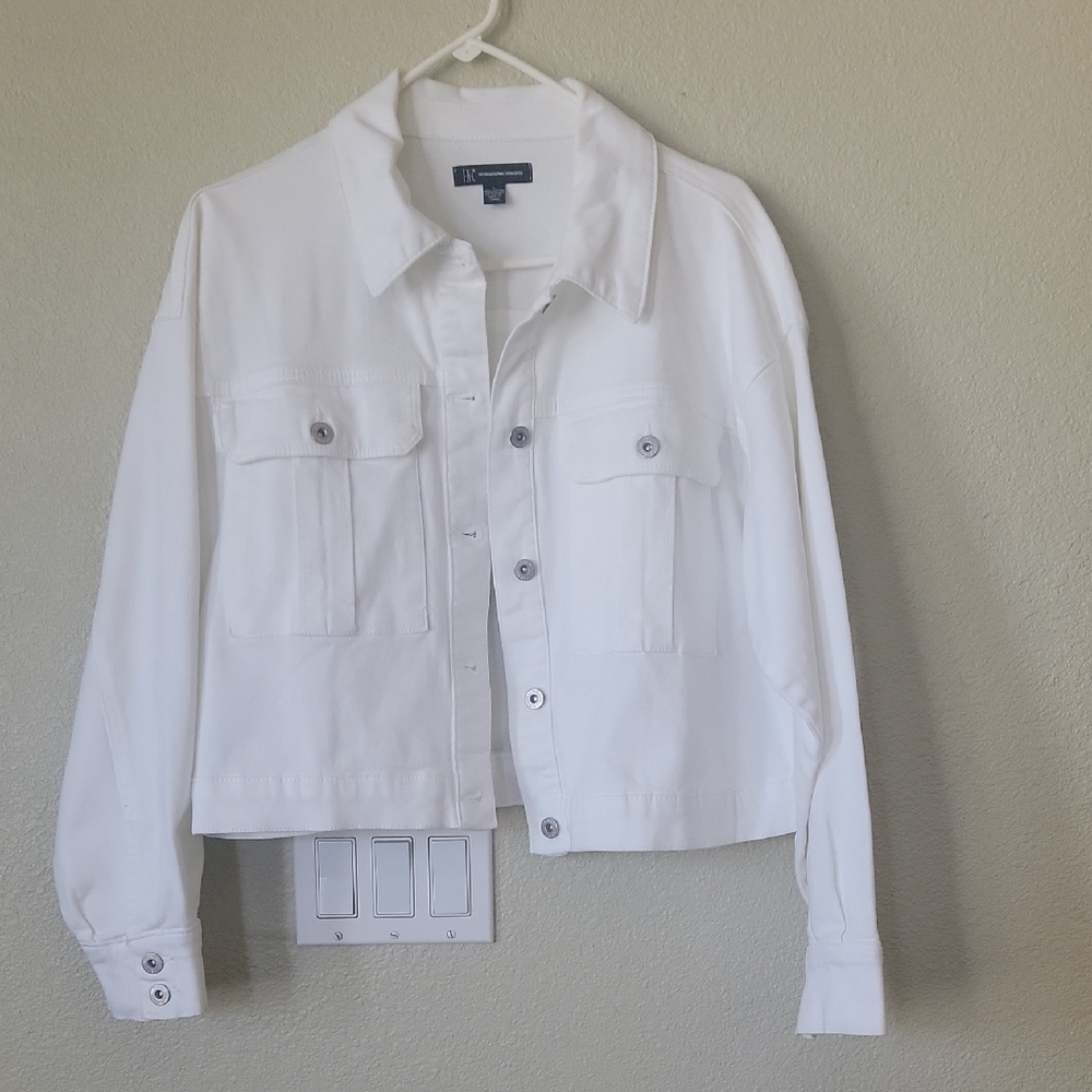 INC International Concepts White Jean Jacket